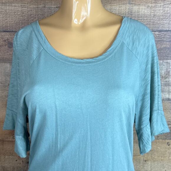 LA Made Flounce Sleeve Tee Shirt Dress Open Back Tie Neck Aqua Blue Size Small - Picture 2 of 9